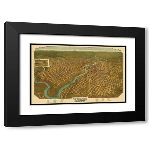 Spokane Washington - Graham 1905 Black Modern Wood Framed Art Print with Double Matting by Graham