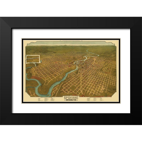 Spokane Washington - Graham 1905 Black Modern Wood Framed Art Print with Double Matting by Graham