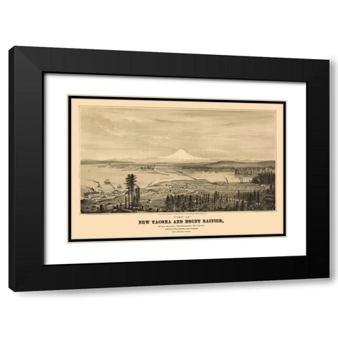 New Tacoma Mount Rainier Washington - Glover 1878 Black Modern Wood Framed Art Print with Double Matting by Glover