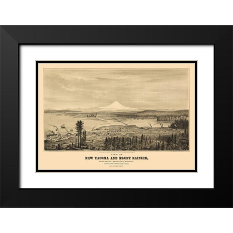 New Tacoma Mount Rainier Washington - Glover 1878 Black Modern Wood Framed Art Print with Double Matting by Glover