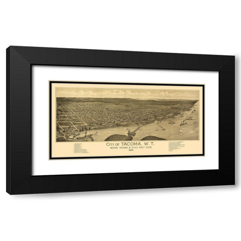 Tacoma Washington -1885 Black Modern Wood Framed Art Print with Double Matting by Unknown