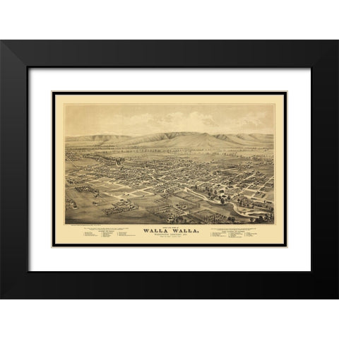 Walla Walla Washington - Everts 1876 Black Modern Wood Framed Art Print with Double Matting by Everts
