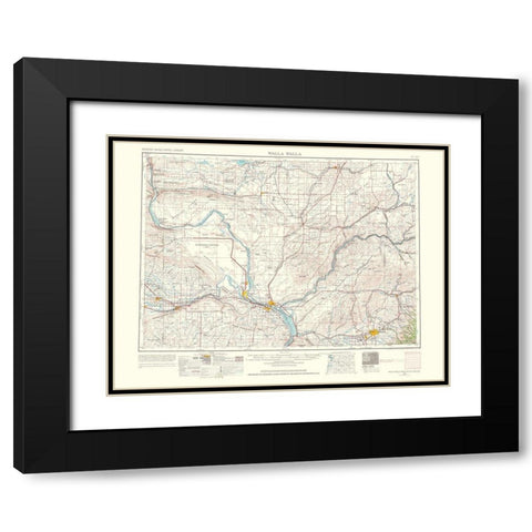 Walla Walla Washington Quad - USGS 1964 Black Modern Wood Framed Art Print with Double Matting by USGS