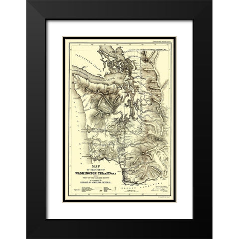 Washington Territory - West of Cascades - Duval Black Modern Wood Framed Art Print with Double Matting by Duval