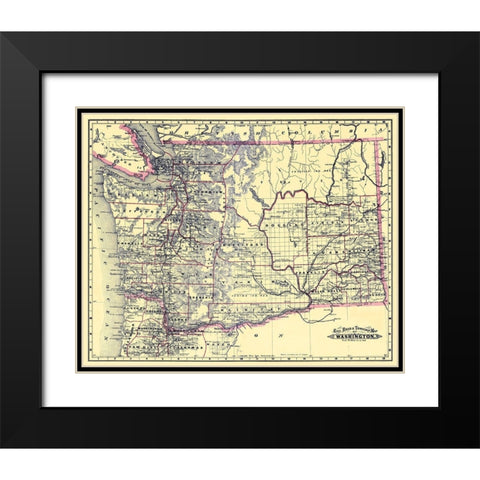 Washington Railroads and Townships - Grant 1887 Black Modern Wood Framed Art Print with Double Matting by Grant