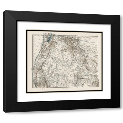 Northwest United States - Petermann 1872 Black Modern Wood Framed Art Print with Double Matting by Petermann