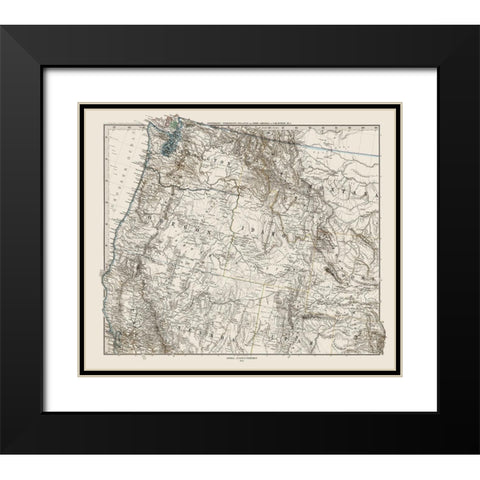 Northwest United States - Petermann 1872 Black Modern Wood Framed Art Print with Double Matting by Petermann