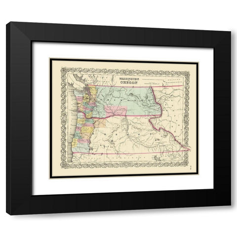 Washington, Oregon - Colton 1853 Black Modern Wood Framed Art Print with Double Matting by Colton