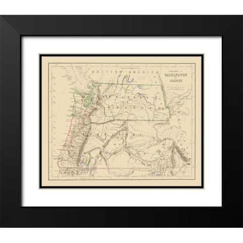 Washington, Oregon Territories - Rogers 1857 Black Modern Wood Framed Art Print with Double Matting by Rogers