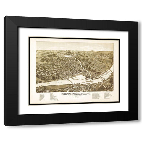 Chippewa Falls Wisconsin - Norris 1886  Black Modern Wood Framed Art Print with Double Matting by Norris