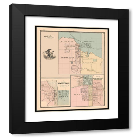 Waupaca, New London, Winneconne Wisconsin Black Modern Wood Framed Art Print with Double Matting by Snyder