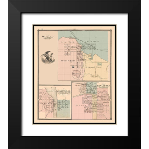 Waupaca, New London, Winneconne Wisconsin Black Modern Wood Framed Art Print with Double Matting by Snyder