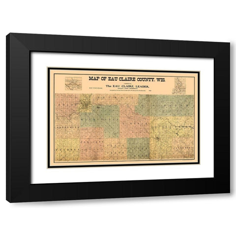 Eau Claire County Wisconsin - Hixon 1902  Black Modern Wood Framed Art Print with Double Matting by Hixon
