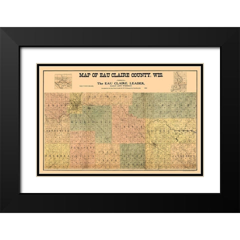Eau Claire County Wisconsin - Hixon 1902  Black Modern Wood Framed Art Print with Double Matting by Hixon