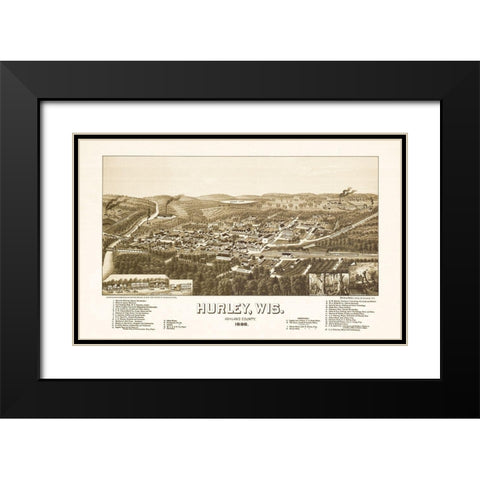 Hurley Wisconsin - Norris 1886  Black Modern Wood Framed Art Print with Double Matting by Norris