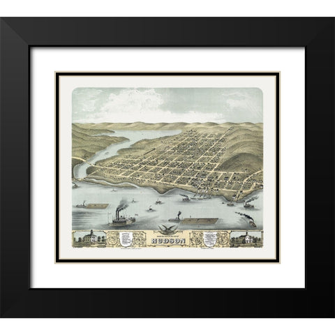 Hudson Wisconsin - Stoner 1870  Black Modern Wood Framed Art Print with Double Matting by Stoner
