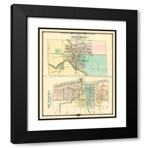 Kenosha, Jefferson Wisconsin - Snyder 1878 Black Modern Wood Framed Art Print with Double Matting by Snyder
