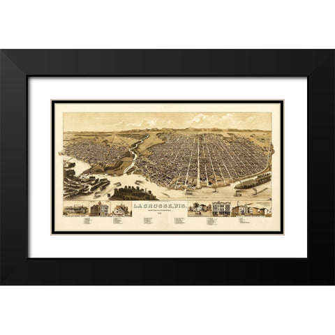 La Crosse Wisconsin - Wellge 1887  Black Modern Wood Framed Art Print with Double Matting by Wellge