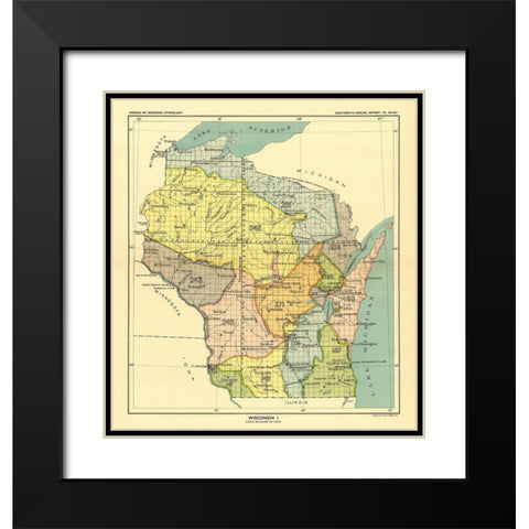 Wisconsin - Lake Superior - Hoen 1896 Black Modern Wood Framed Art Print with Double Matting by Hoen