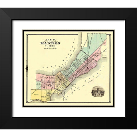 Madison Wisconsin - Snyder 1878 Black Modern Wood Framed Art Print with Double Matting by Snyder