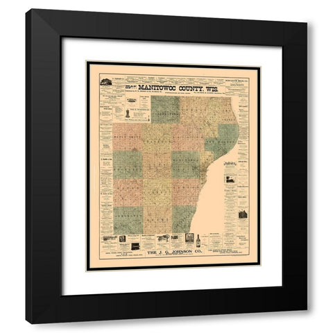 Manitowoc County Wisconsin - Hixon 1902  Black Modern Wood Framed Art Print with Double Matting by Hixon