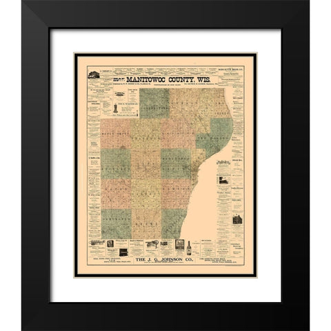 Manitowoc County Wisconsin - Hixon 1902  Black Modern Wood Framed Art Print with Double Matting by Hixon