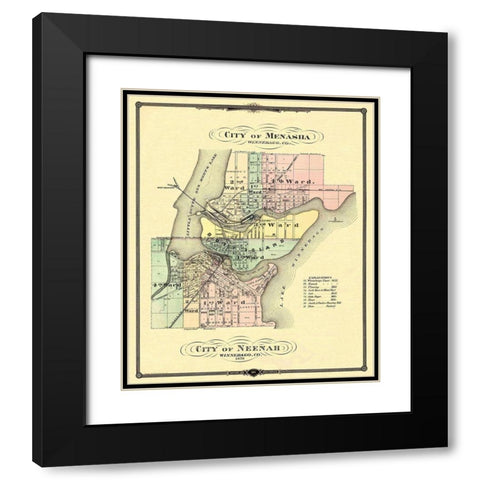Menasha, Neenah Wisconsin - Snyder 1878 Black Modern Wood Framed Art Print with Double Matting by Snyder