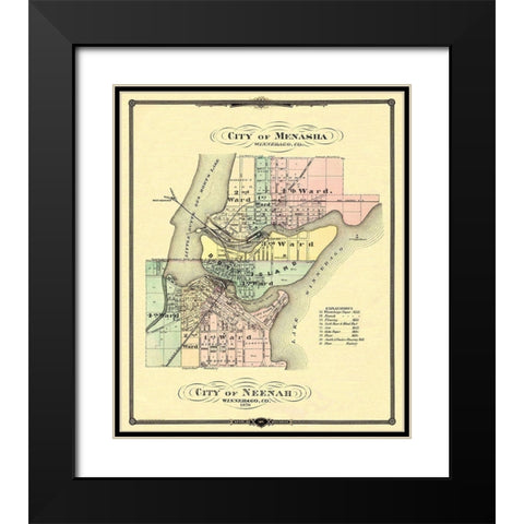 Menasha, Neenah Wisconsin - Snyder 1878 Black Modern Wood Framed Art Print with Double Matting by Snyder