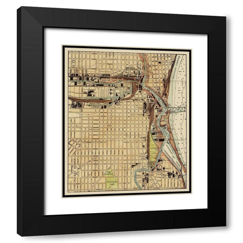 Milwaukee Harbor Wisconsin Landowner Black Modern Wood Framed Art Print with Double Matting by War Department