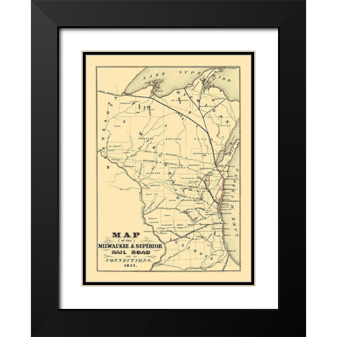 Milwaukee and Superior Railroad 1857 Black Modern Wood Framed Art Print with Double Matting by Nesbitt