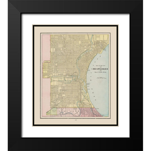 Milwaukee  Wisconsin - Cram 1892 Black Modern Wood Framed Art Print with Double Matting by Cram