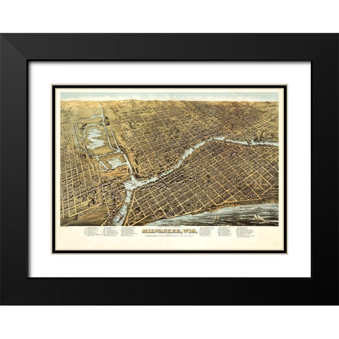 Milwaukee Wisconsin - Bailey 1872  Black Modern Wood Framed Art Print with Double Matting by Bailey