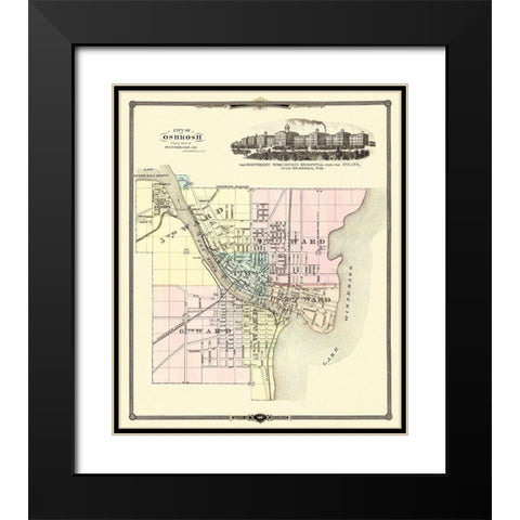 Oshkosh Wisconsin - Snyder 1878 Black Modern Wood Framed Art Print with Double Matting by Snyder