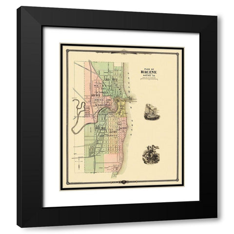Racine Wisconsin - Snyder 1878 Black Modern Wood Framed Art Print with Double Matting by Snyder