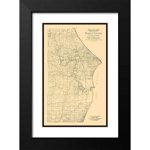 Racine County Wisconsin - Knight 1893  Black Modern Wood Framed Art Print with Double Matting by Knight