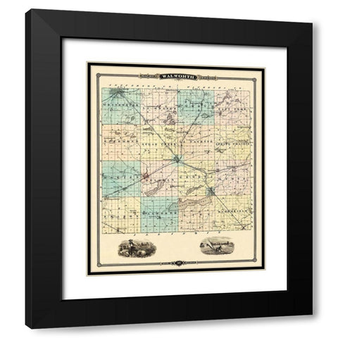 Walworth Wisconsin Landowner - Snyder 1878 Black Modern Wood Framed Art Print with Double Matting by Snyder