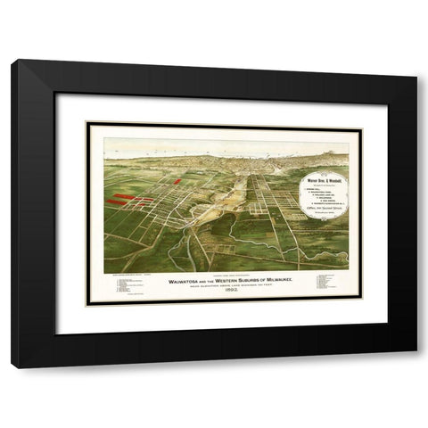 Wauwatosa Wisconsin - Marr 1892  Black Modern Wood Framed Art Print with Double Matting by Marr