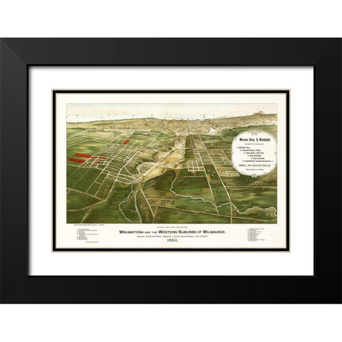 Wauwatosa Wisconsin - Marr 1892  Black Modern Wood Framed Art Print with Double Matting by Marr
