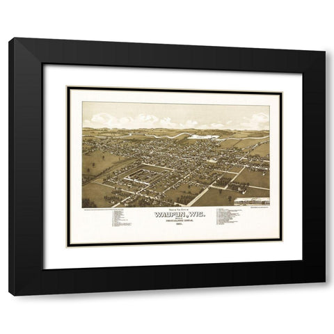 Waupun Wisconsin - Norris 1885  Black Modern Wood Framed Art Print with Double Matting by Norris