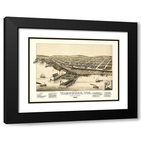 Washburn Wisconsin - Norris 1886  Black Modern Wood Framed Art Print with Double Matting by Norris