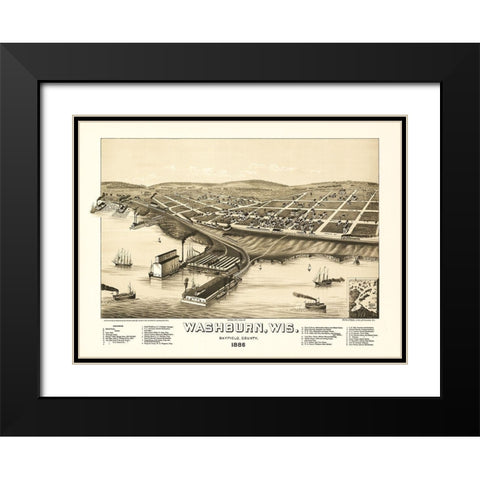 Washburn Wisconsin - Norris 1886  Black Modern Wood Framed Art Print with Double Matting by Norris