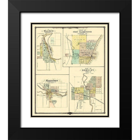West Bend, Hartford Wisconsin - Snyder 1878 Black Modern Wood Framed Art Print with Double Matting by Snyder