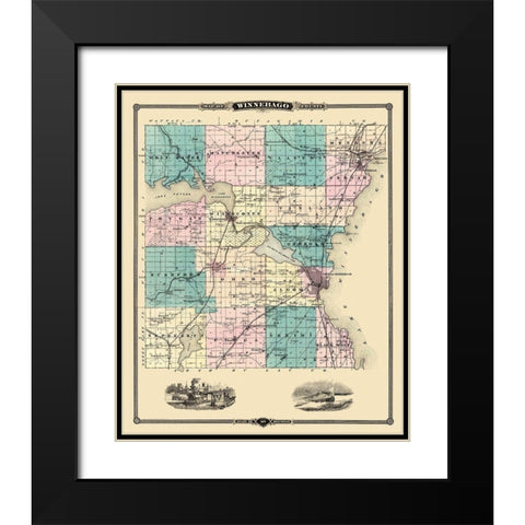 Winnebago Wisconsin Landowner - Snyder 1878 Black Modern Wood Framed Art Print with Double Matting by Snyder