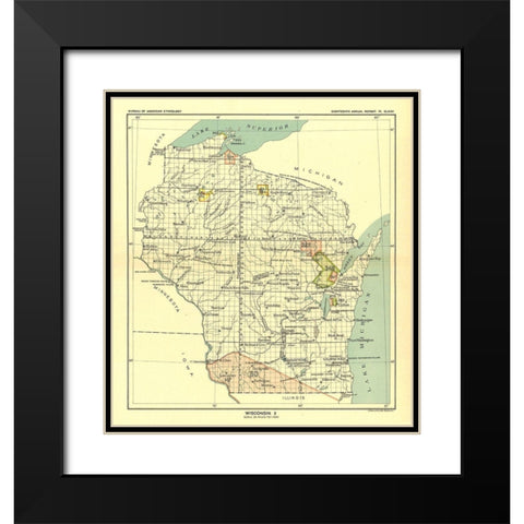 Wisconsin - Hoen 1896 Black Modern Wood Framed Art Print with Double Matting by Hoen