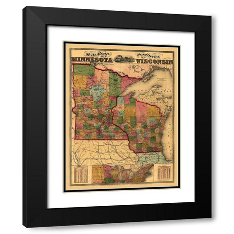 Minnesota Wisconsin - Lloyd 1871  Black Modern Wood Framed Art Print with Double Matting by Lloyd