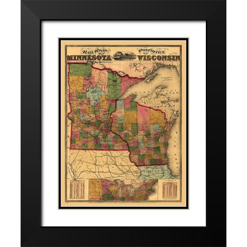 Minnesota Wisconsin - Lloyd 1871  Black Modern Wood Framed Art Print with Double Matting by Lloyd
