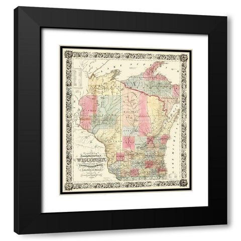 Wisconsin - Colton 1851  Black Modern Wood Framed Art Print with Double Matting by Colton
