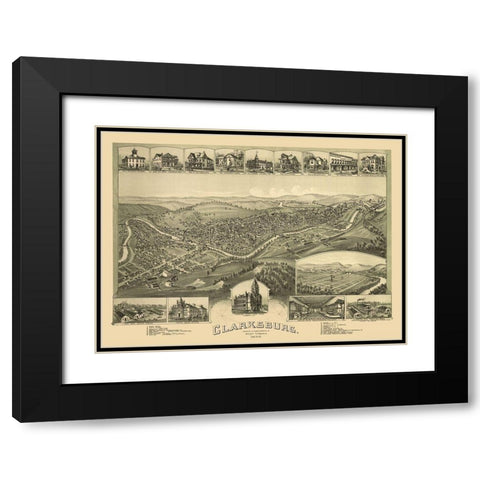 Clarksburg West Virginia - Fowler 1898 Black Modern Wood Framed Art Print with Double Matting by Fowler