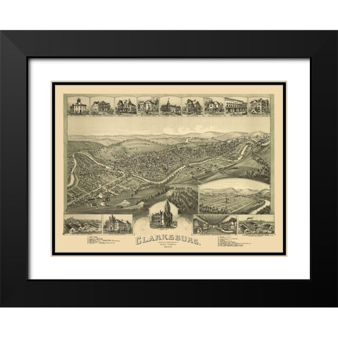Clarksburg West Virginia - Fowler 1898 Black Modern Wood Framed Art Print with Double Matting by Fowler