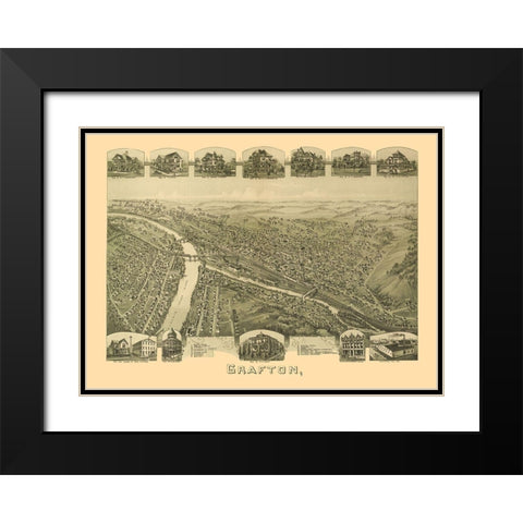 Grafton West Virginia - Fowler 1898 Black Modern Wood Framed Art Print with Double Matting by Fowler